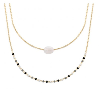 Collier femme, plaqué or, perles de Miyuki & Pierre de Lune - Luny - Lyn&Or Bijoux