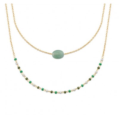 Collier femme, plaqué or, perles de Miyuki & Aventurine verte - Luny - Lyn&Or Bijoux