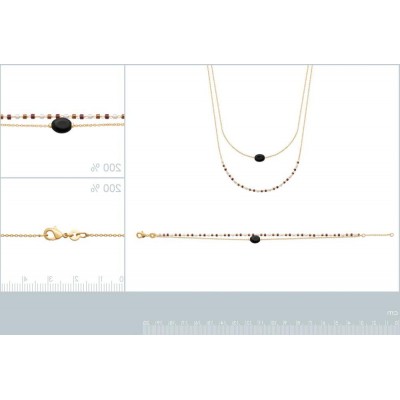 Collier pour femme en plaqué or, perles de Miyuki & Agate noire - Lyn&Or Bijoux