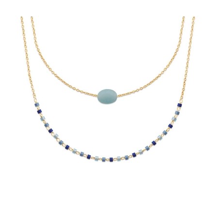 Collier femme, plaqué or, perles de Miyuki & Amazonite bleue - Luny - Lyn&Or Bijoux