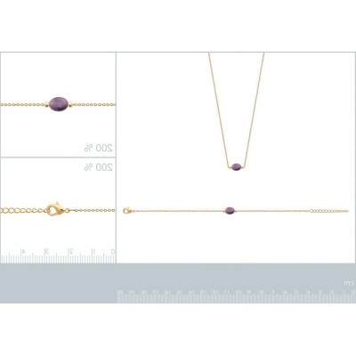 Collier + pendentif ovale en améthyste violette pour femme en plaqué or - Lyn&Or Bijoux