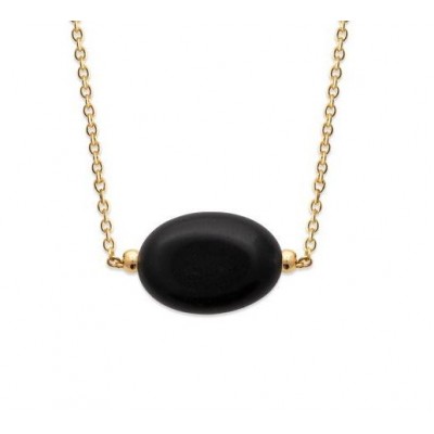 Collier femme en plaqué or & grande Agate noire - Silla - Lyn&Or Bijoux