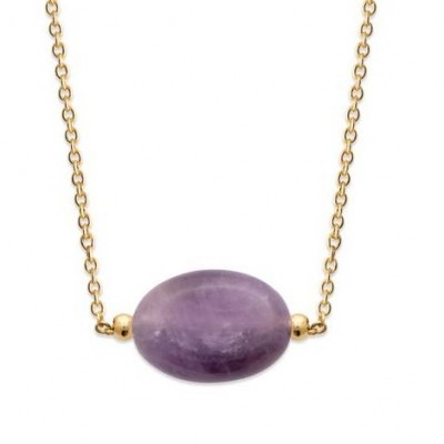 Collier femme en plaqué or & grande Améthyste violette - Silla - Lyn&Or Bijoux