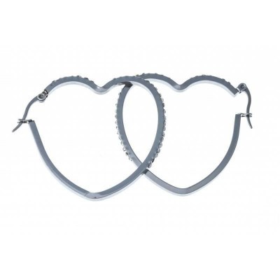 créoles pour femme en acier inoxydable, et leur coeur rehaussé de zircon - Symbiose - Lyn&Or Bijoux