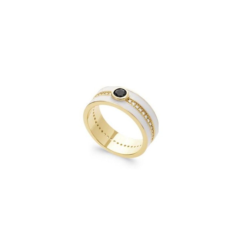 Bague en plaqué or, émail blanc & Zircon noir pour femme Bague en plaqué or, émail blanc & Zircon noir pour femme