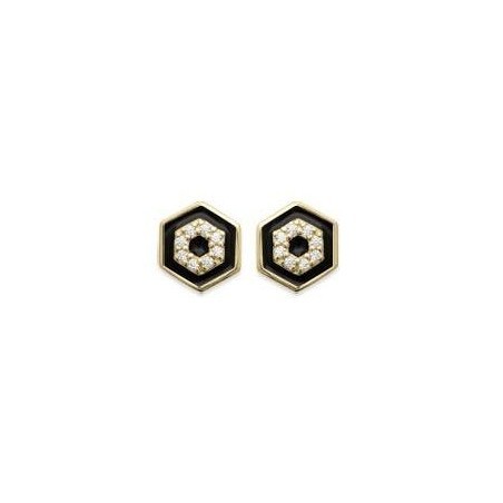 boucles d'oreilles pour femme & fille, en plaqué or & émail noir - Paloma - Lyn&Or Bijoux