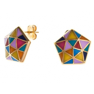 Boucles d'oreille femme en acier doré & émail multicolore - Epsilon - Lyn&Or Bijoux
