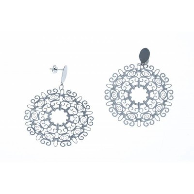 Boucles d'oreille femme, grands cercles en acier gris - Tyma - Lyn&Or Bijoux