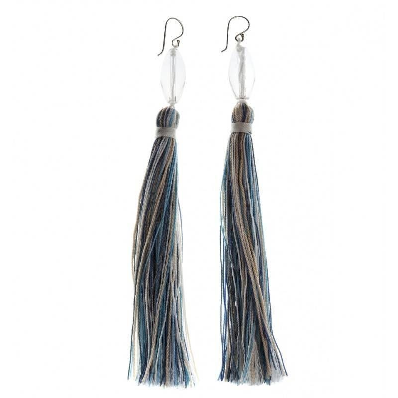 Boucles d'oreille pendantes, cristal, Pompon Bleu - Lyn&Or Bijoux