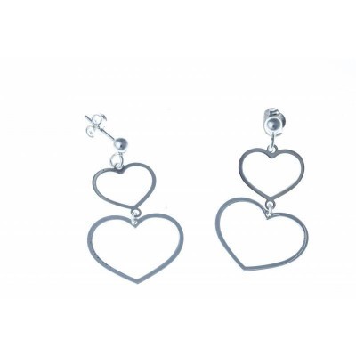 Boucles d'oreille femme, 2 coeurs en argent pendants - Heart - Lyn&Or Bijoux