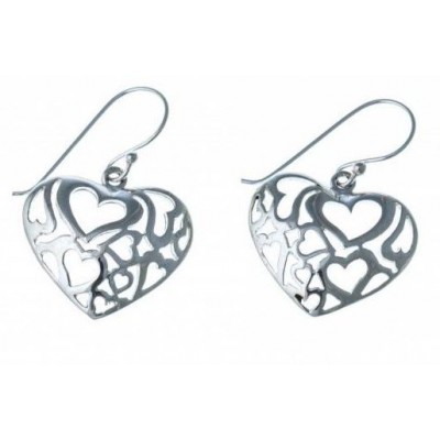 Boucles d'oreille pendantes femme, coeur en argent - Profusion - Lyn&Or Bijoux