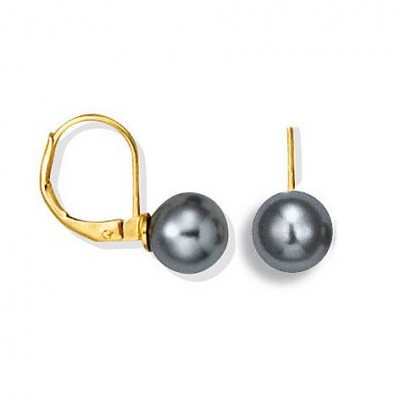 Boucles d'oreille femme, Dormeuses & Perles grises de 8 mm - Lyn&Or Bijoux