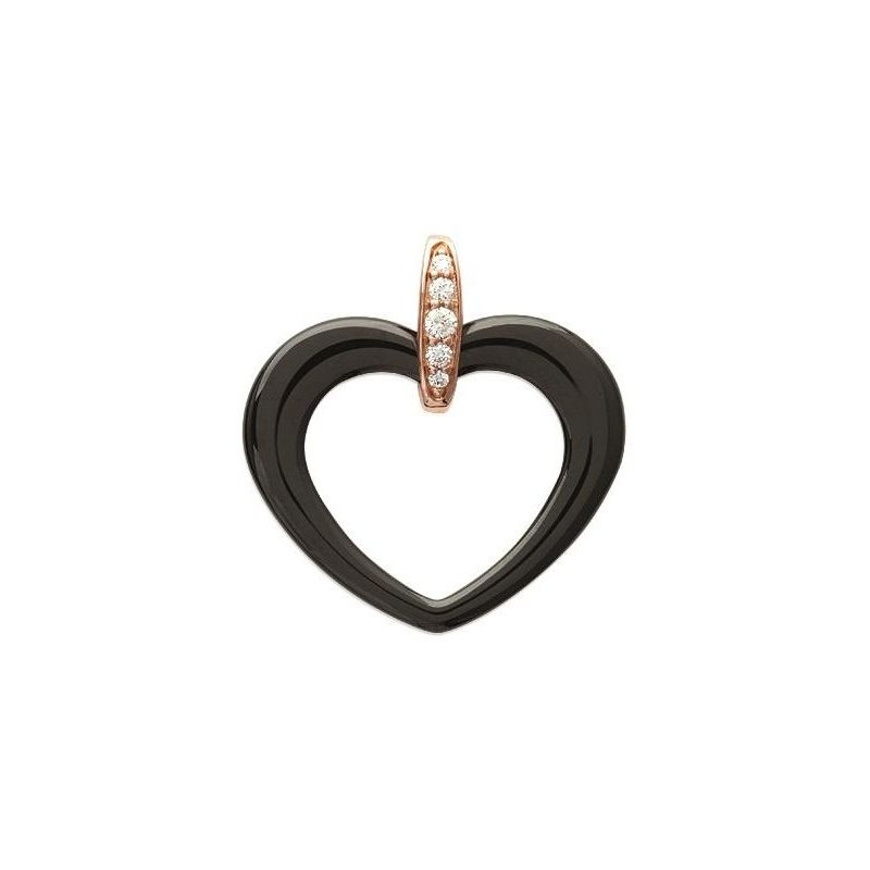 Pendentif femme, coeur céramique noir & plaqué or rose - Zya - Lyn&Or Bijoux