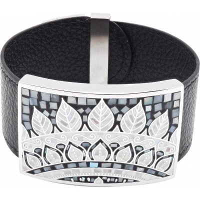 Bracelet manchette femme, cuir noir 3cm & plumes - Odena - Lyn&Or Bijoux