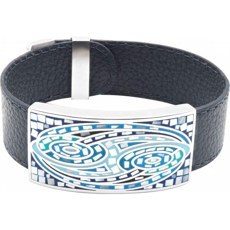 Bracelet femme double lien en cuir noir fermoir 2 noeuds acier 19cm