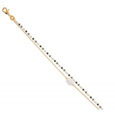 Bracelet femme, plaqué or, perles de Miyuki & Pierre de Lune - Luny - Lyn&Or Bijoux