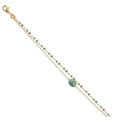 Bracelet femme, plaqué or, perles de Miyuki & Aventurine verte - Luny - Lyn&Or Bijoux