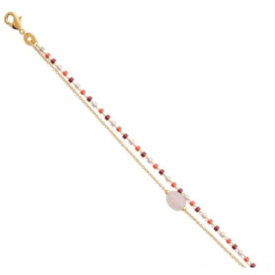 Bracelet femme, plaqué or, perles de Miyuki & Quartz Rose - Luny - Lyn&Or Bijoux