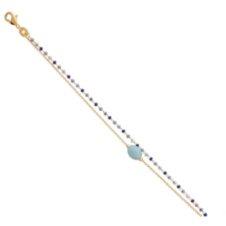 Bracelet femme, plaqué or, perles de Miyuki & Amazonite bleue - Luny - Lyn&Or Bijoux