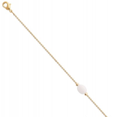Bracelet pour femme en plaqué or & Pierre de Lune ovale - Damas - Lyn&Or Bijoux