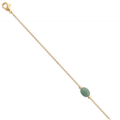 Bracelet pour femme en plaqué or & Aventurine verte ovale - Damas - Lyn&Or Bijoux
