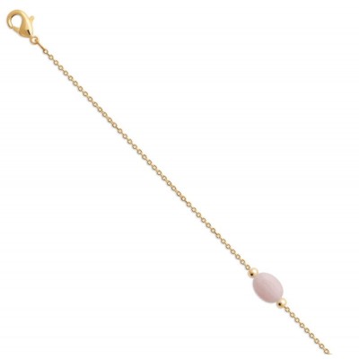 Bracelet pour femme en plaqué or & Quartz Rose ovale - Damas - Lyn&Or Bijoux