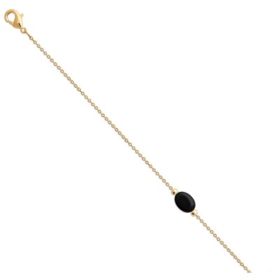 Bracelet pour femme en plaqué or & Agate noire ovale - Damas - Lyn&Or Bijoux