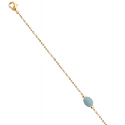 Bracelet pour femme en plaqué or & Amazonite bleue ovale - Damas - Lyn&Or Bijoux