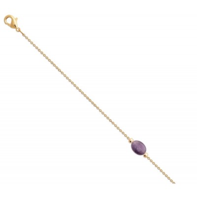 Bracelet pour femme en plaqué or & Améthyste violette ovale - Damas - Lyn&Or Bijoux