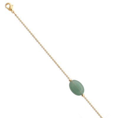 Bracelet pour femme en plaqué or & grande Aventurine verte - Silla - Lyn&Or Bijoux