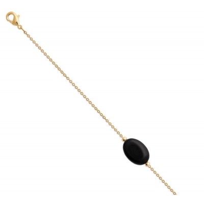 Bracelet pour femme en plaqué or & grande Agate noire - Silla - Lyn&Or Bijoux