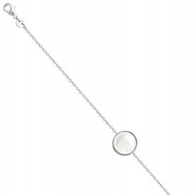 Bracelet pour femme en argent rhodié & médaillon en nacre - Neige - Lyn&Or Bijoux