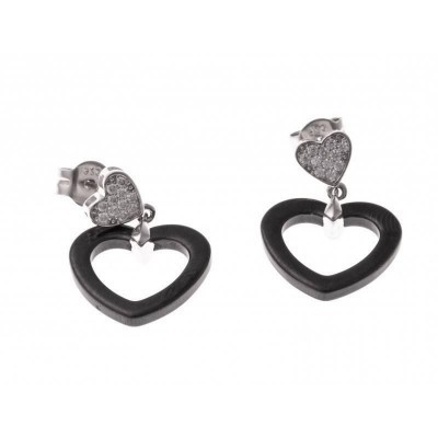 Boucles d'oreille femme, coeur noir en céramique & argent - Mahi - Lyn&Or Bijoux