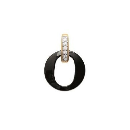 Pendentif femme en céramique noire, plaqué or & zircon, Oméga - Lyn&Or Bijoux