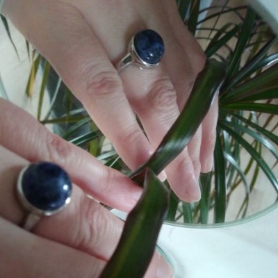 bague femme acier et pierre naturelle bleue - Lyn&Or Bijoux