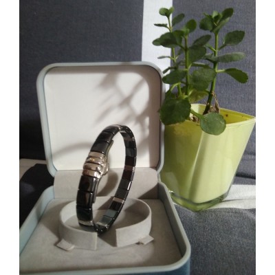 Bracelet femme en acier, céramique noire et diamant - Lyn&Or Bijoux