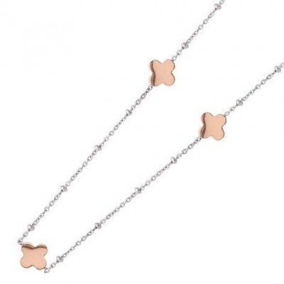 Collier sautoir femme, acier bicolore rose / gris, 90 cm, Gwenola - Lyn&Or Bijoux