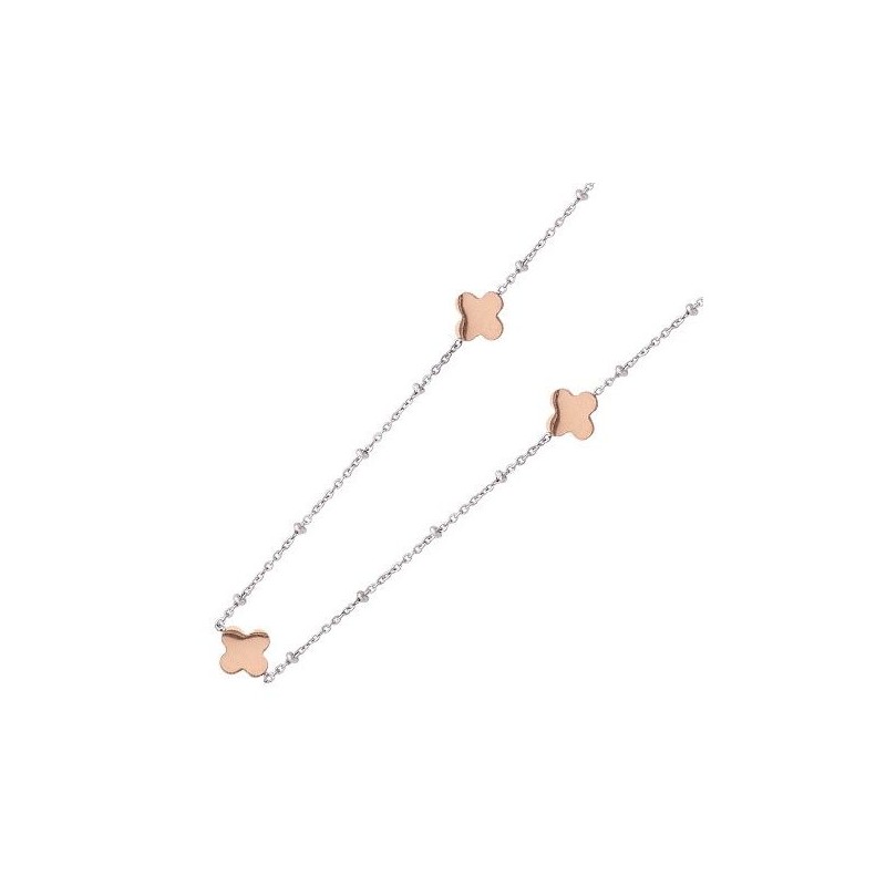 Collier sautoir femme, acier bicolore rose / gris, 90 cm, Gwenola - Lyn&Or Bijoux