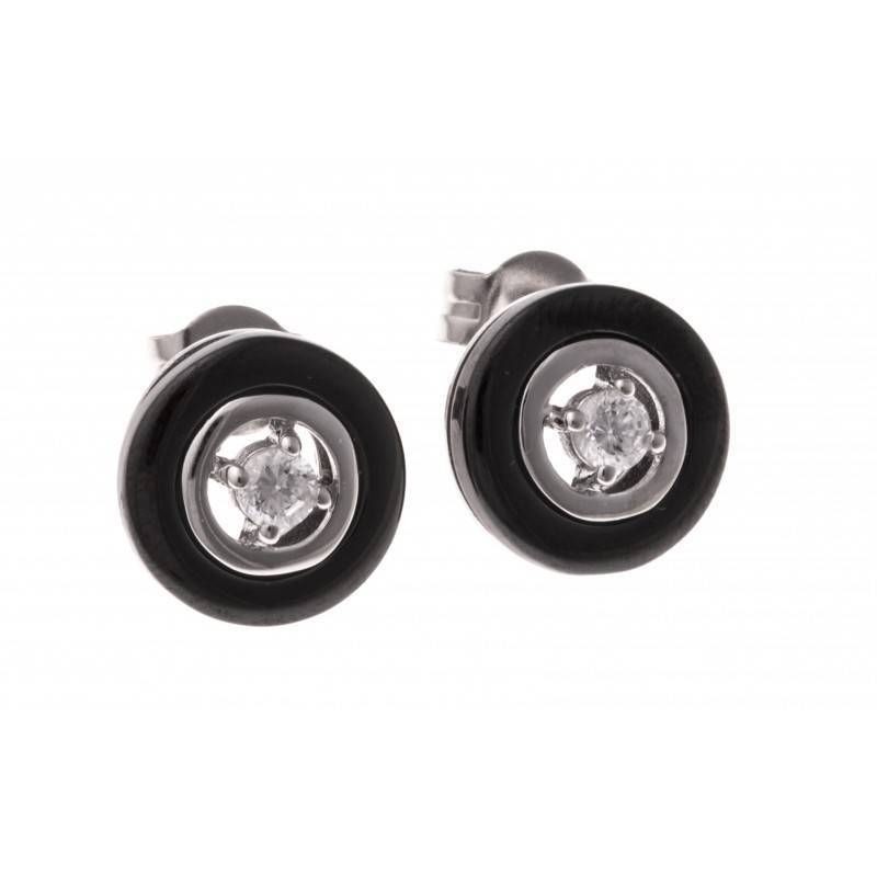 boucle d'oreille fantaisie, argent, céramique noire, femme, Volea boucle d'oreille fantaisie, argent, céramique noire, femme, Volea