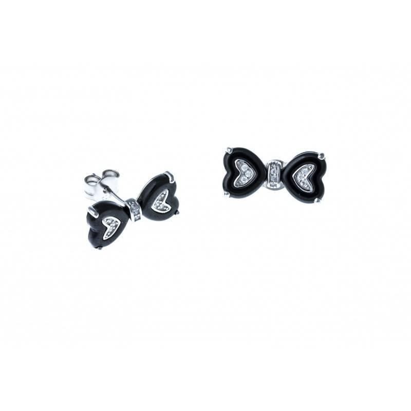 boucle d'oreille fantaisie, argent, céramique noire, femme, Noeud boucle d'oreille fantaisie, argent, céramique noire, femme, Noeud
