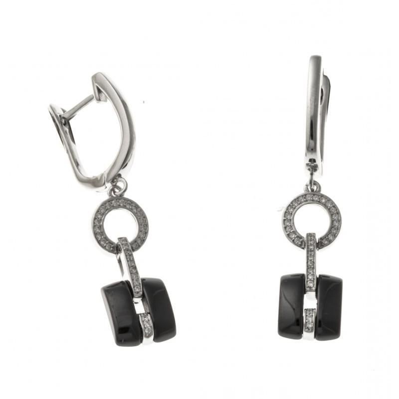boucle d'oreille fantaisie, argent, céramique noire, femme, Tonka boucle d'oreille fantaisie, argent, céramique noire, femme, Tonka