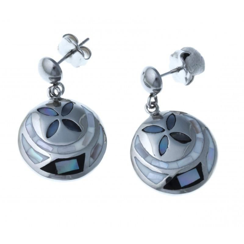 boucle d'oreille acier, émail bleu et nacre pour femme, Sing boucle d'oreille acier, émail bleu et nacre pour femme, Sing
