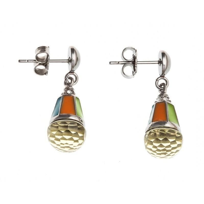 boucles d'oreilles pendantes femme en acier & verre orange - Taiga - Lyn&Or Bijoux