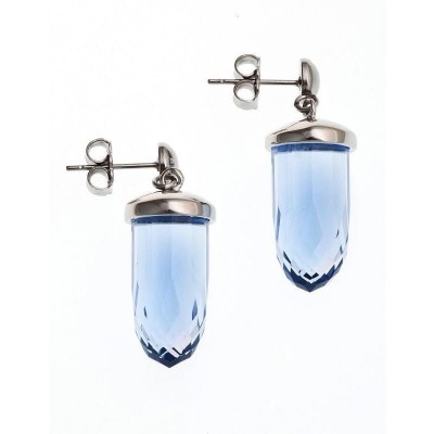 Boucles d'oreille pendantes femme, acier & verre bleu - Lyn&Or Bijoux