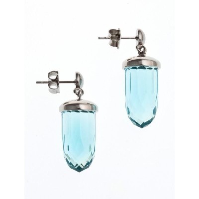 Boucles d'oreille femme en acier & verre turquoise - Luminosa - Lyn&Or Bijoux