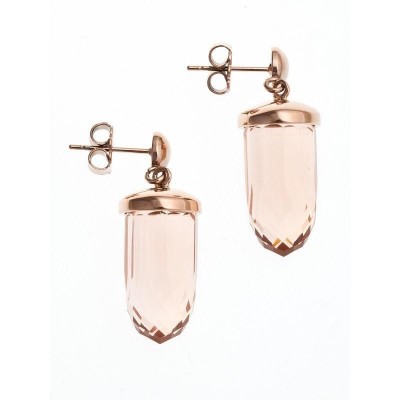 Boucles d'oreille femme, acier rosé & verre rose - Luminosa - Lyn&Or Bijoux
