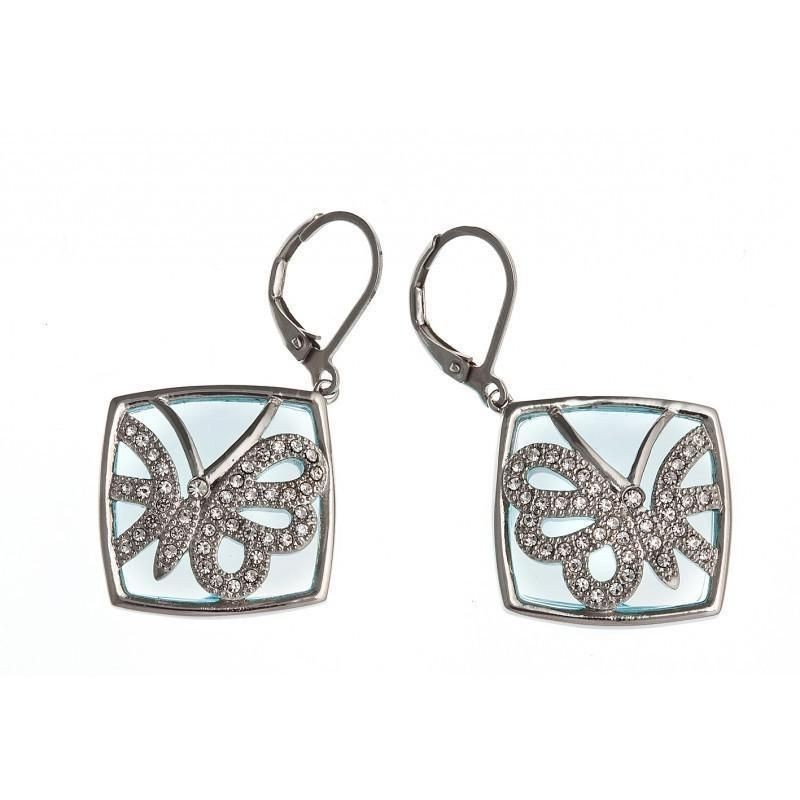 boucle d'oreille papillon acier, cristal et verre bleu, Lagune boucle d'oreille papillon acier, cristal et verre bleu, Lagune