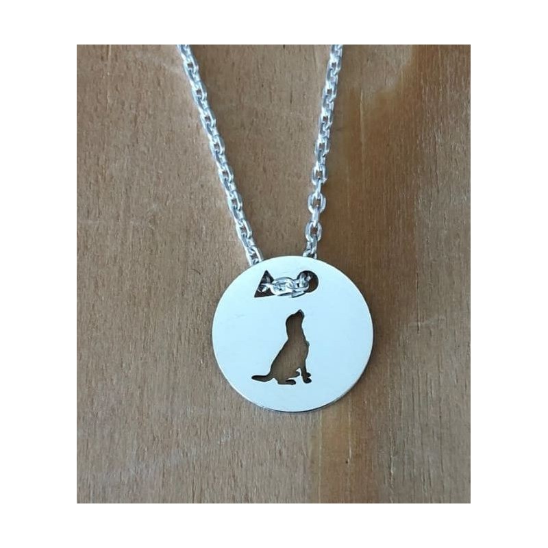 Collier femme argent, créateur CabaneTchanque, Pendentif Chien assis