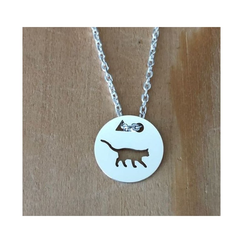 Collier femme argent, créateur CabaneTchanque, Pendentif Chat debout