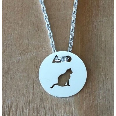 Collier femme argent, créateur CabaneTchanque, Pendentif Chat Assis
